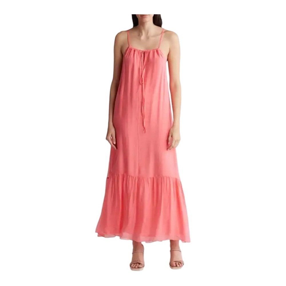 Frnch Wendi Maxi Dress in Coral Silk Blend Made in Italy Size Medium AC1 - Picture 2 of 7